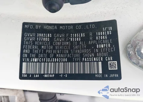 2018 Honda Civic Ex-T из США, поврежденный, VIN JHMFC1F3XJX002306